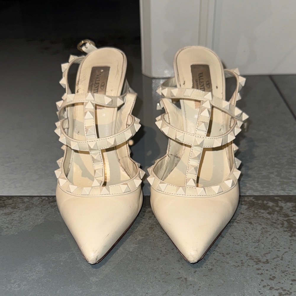 Valentino Ivory Rock Stud T-Bar Pumps